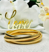 3 Row Brass Bangles Strand Bracelets 18K Gold Plates/Silver/Black Omega Roly Poly Style Fashion/Gift for her
