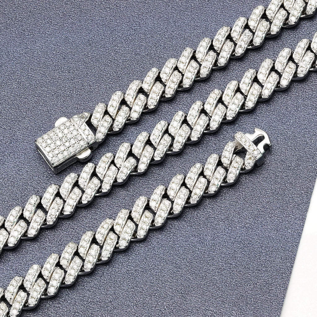 12mm Men's D/VVS Moissanite Miami Cuban Link Bracelet 8 925 Silver Free  Stud