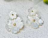 14K Gold Plated Sterling Silver Mother of Pearl Flower Dangle Earrings