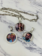 Photo Size 20/25/30mm Sterling Silver Customize Memory Pendant+Free Chain / Hip Hop Pendant