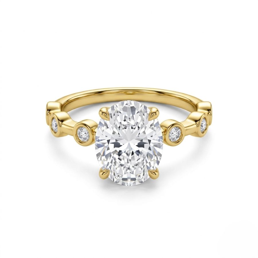 Oval Center Lab Diamond Ring – Classic Four-Prong Setting with Accent Stones