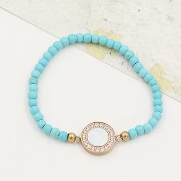 Stainless Steel 316 CNC with MOP Turquoise Beads Bracelet