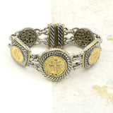14K Gold Plated 2-Tone Coin Bracelet