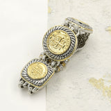 14K Gold Plated 2-Tone Coin Bracelet