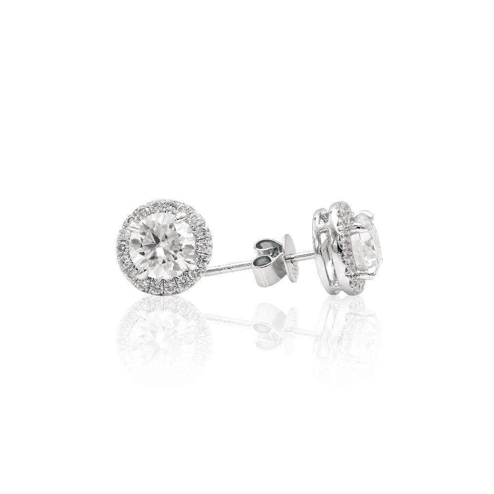 14K Solid Gold Moissanite Halo Studs Earrings