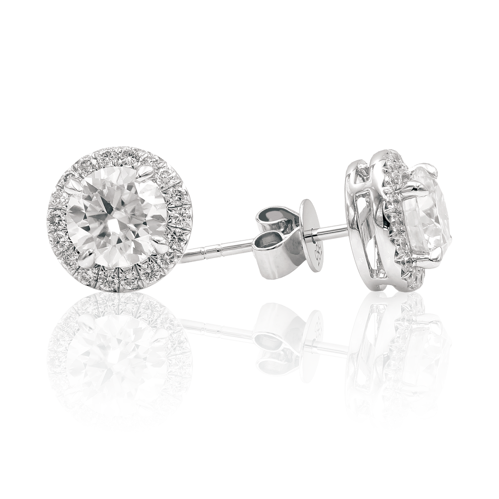 14K Solid Gold Moissanite Halo Studs Earrings