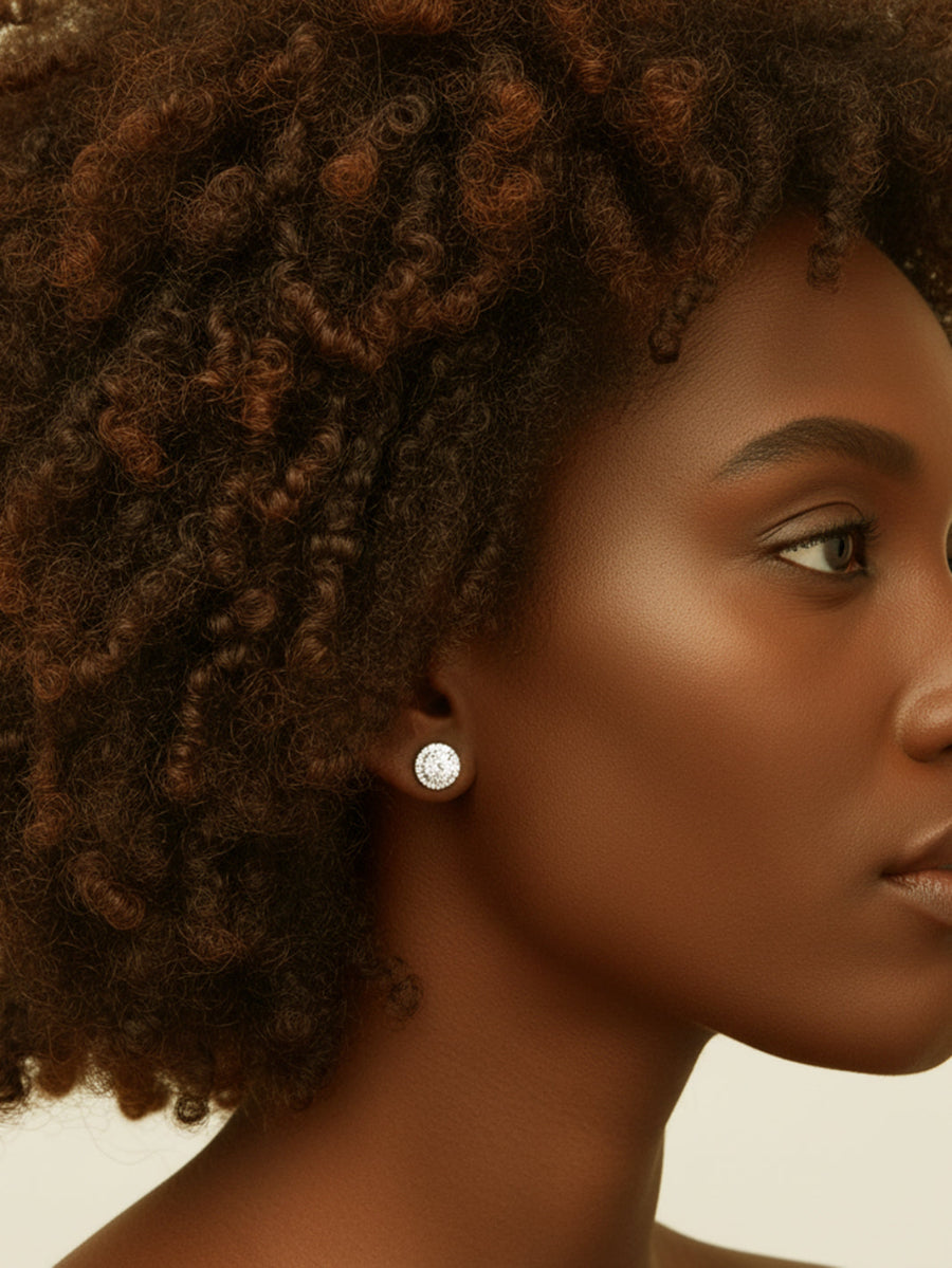 14K White Gold Moissanite Halo Studs Earrings