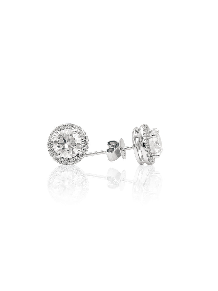 14K White Gold Moissanite Halo Studs Earrings