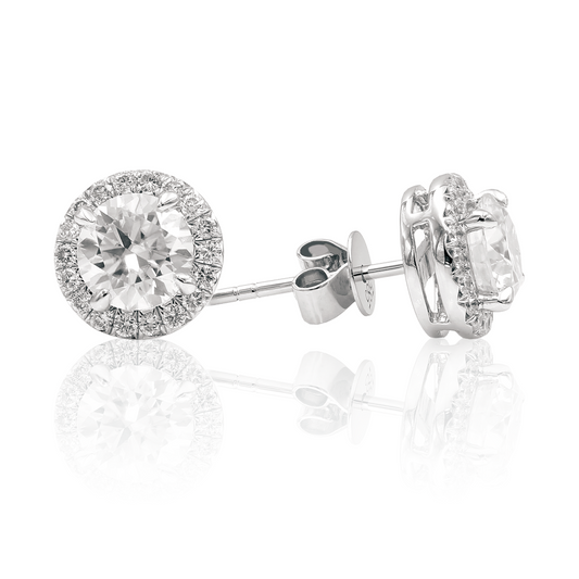 14K Solid Gold 4.5CTW Moissanite Halo Studs Earrings