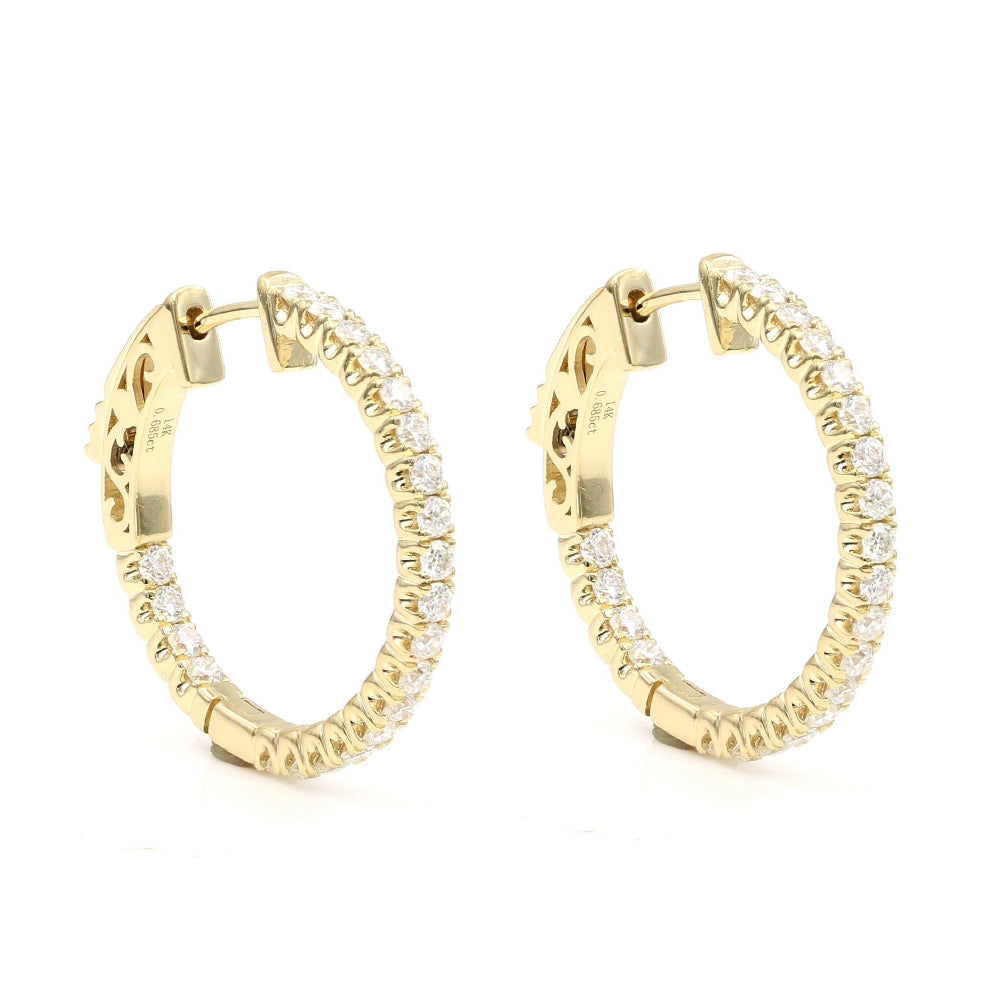 14K Yellow Gold D Color Moissanite Hoop Earrings