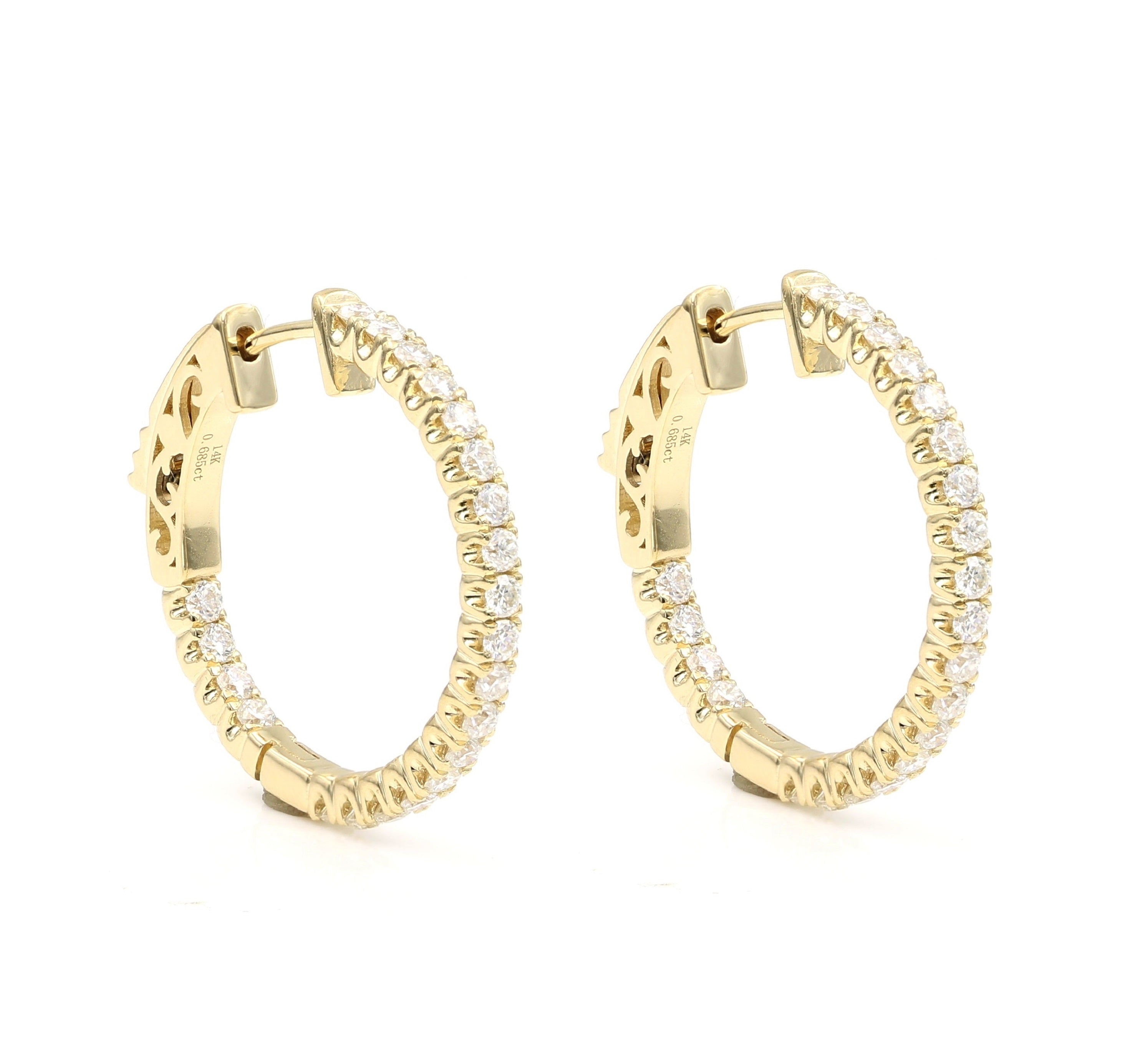 14K Yellow Gold D Color Moissanite Hoop Earrings