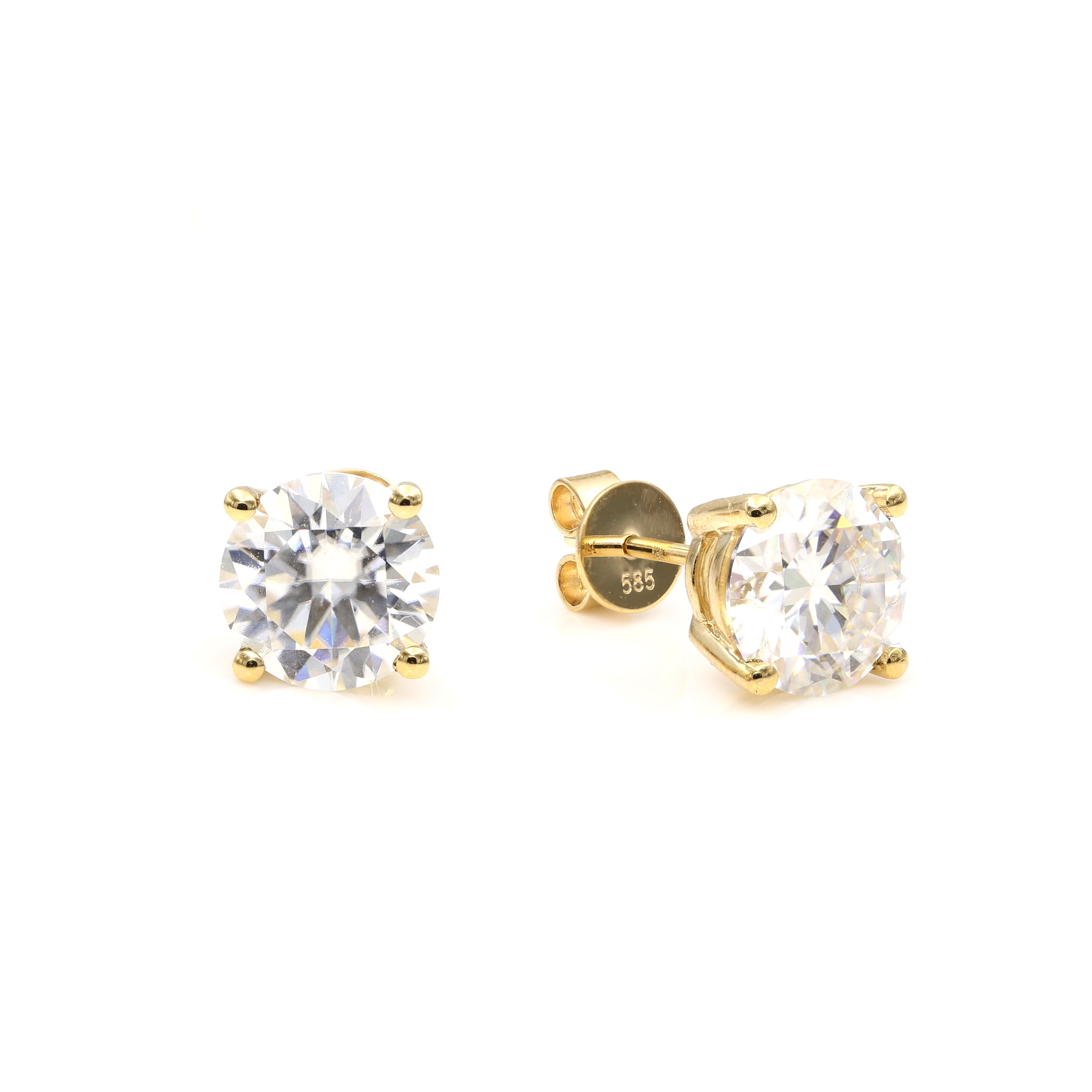 14K Solid Gold Moissanite Solitaire Studs Earrings