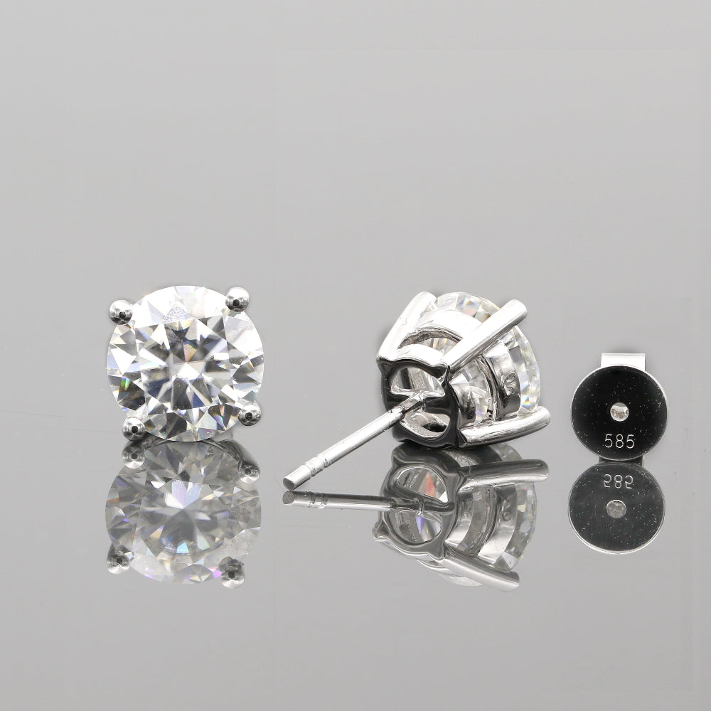 14K Solid Gold Moissanite Solitaire Studs Earrings