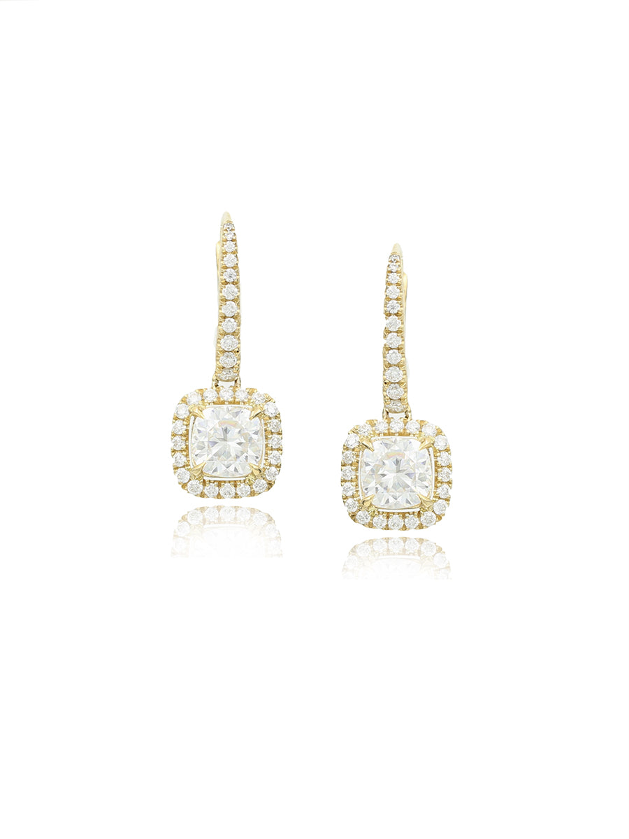 14K Yellow Gold 3.02CTW Moissanite Halo Drop Earrings