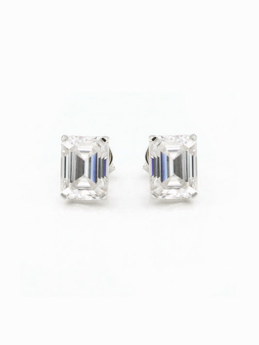 14K Solid Gold 4CTW Emerald Moissanite Studs Earrings