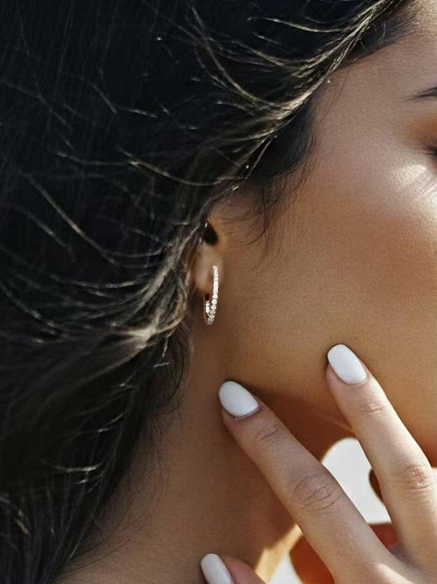 14K Solid Gold Lab-Grown Diamond Hoop Earrings