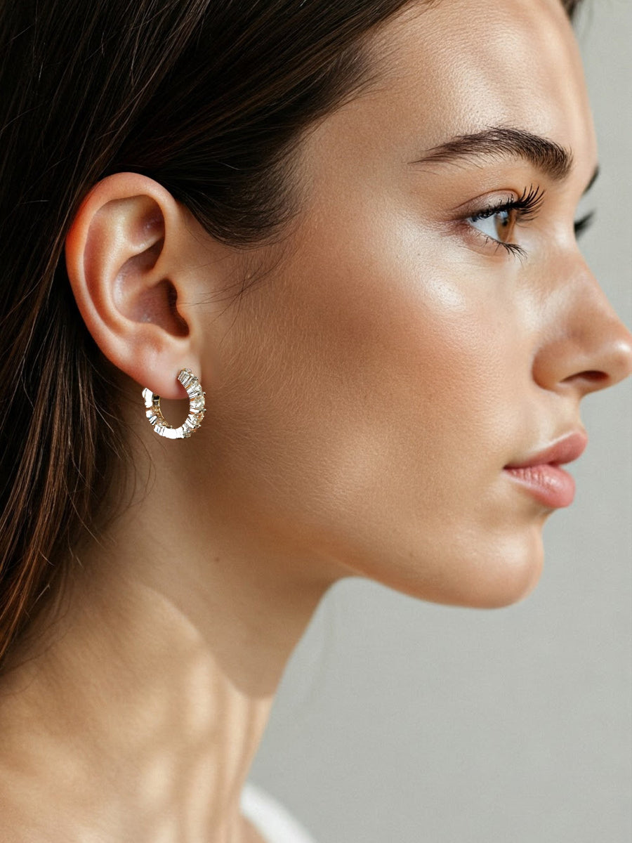14K Solid Gold Lab-Grown Diamond Hoop Earrings