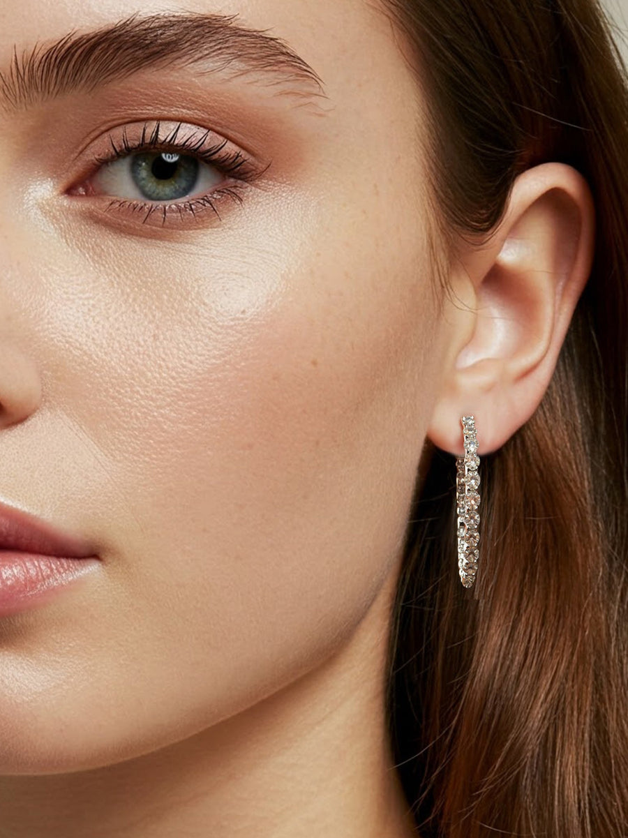 14K Solid Gold Lab-Grown Diamond Hoop Earrings