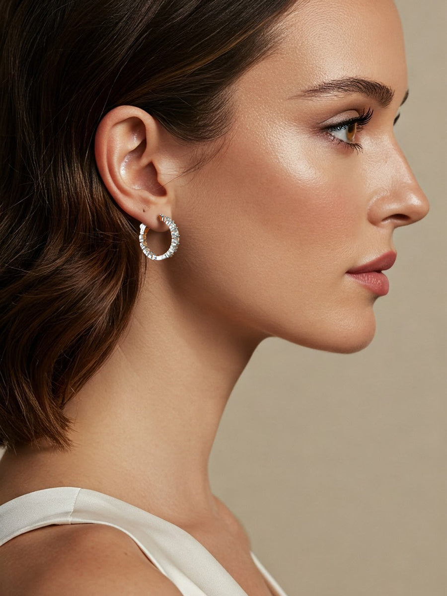 14K Solid Gold Lab-Grown Diamond Hoop Earrings
