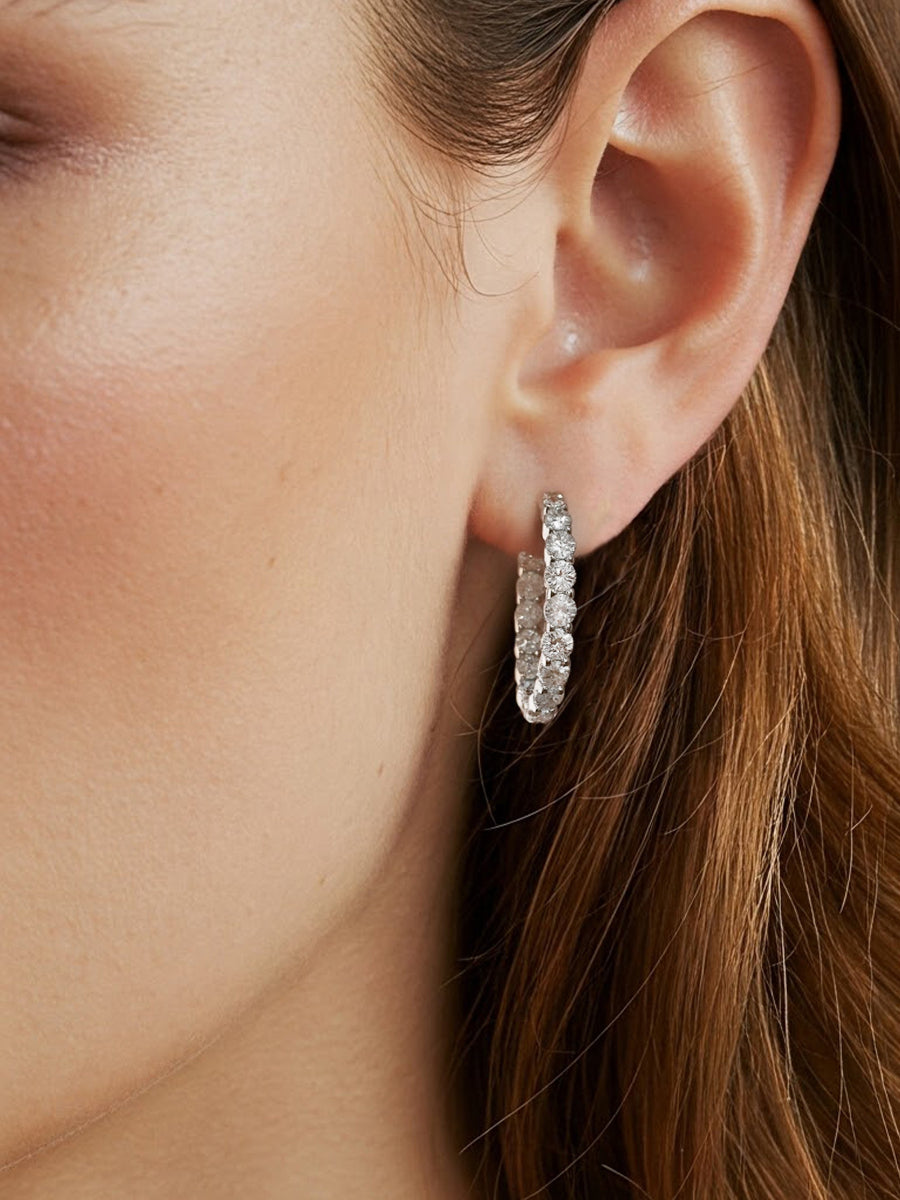 14K Solid Gold Lab-Grown Diamond Hoop Earrings