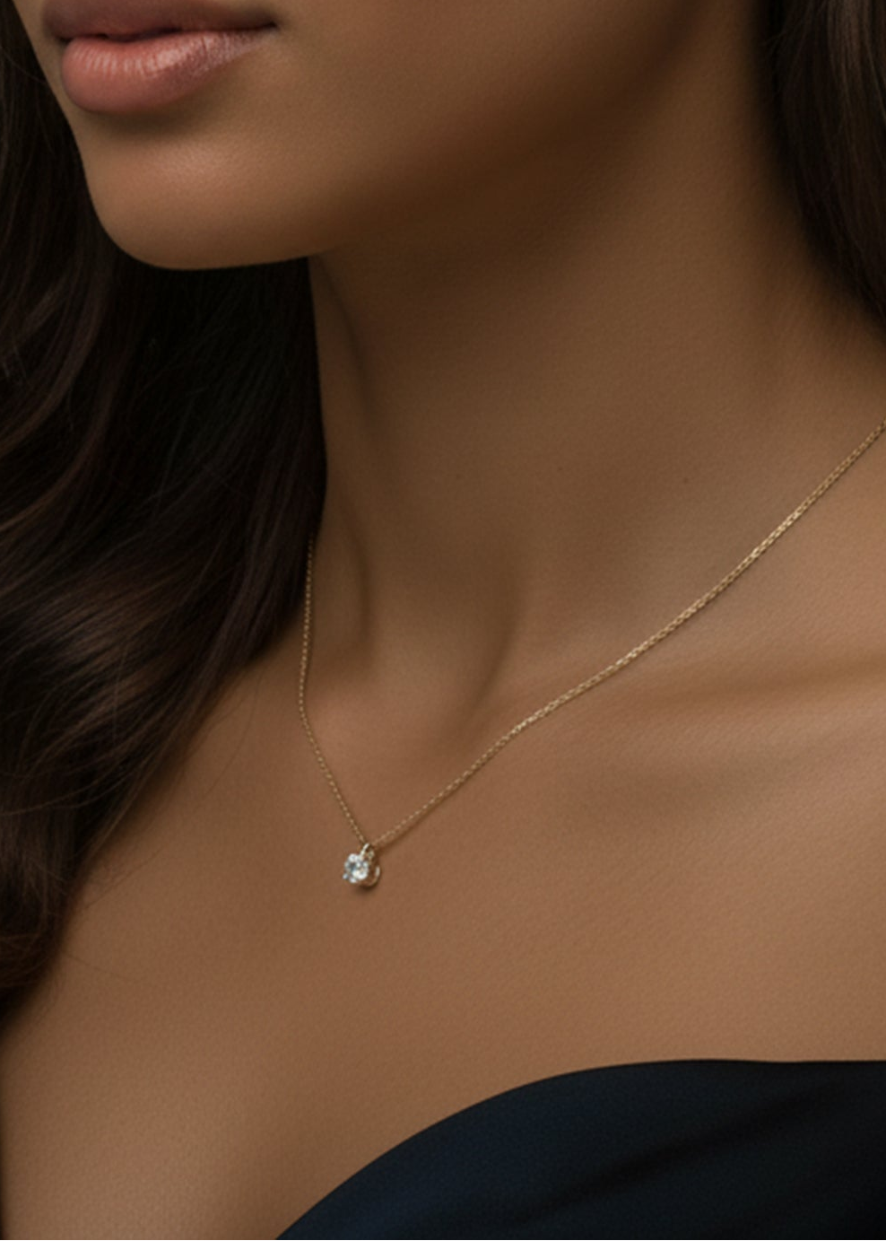 18K Solid Gold Moissanite Solitaire Pendant Necklace