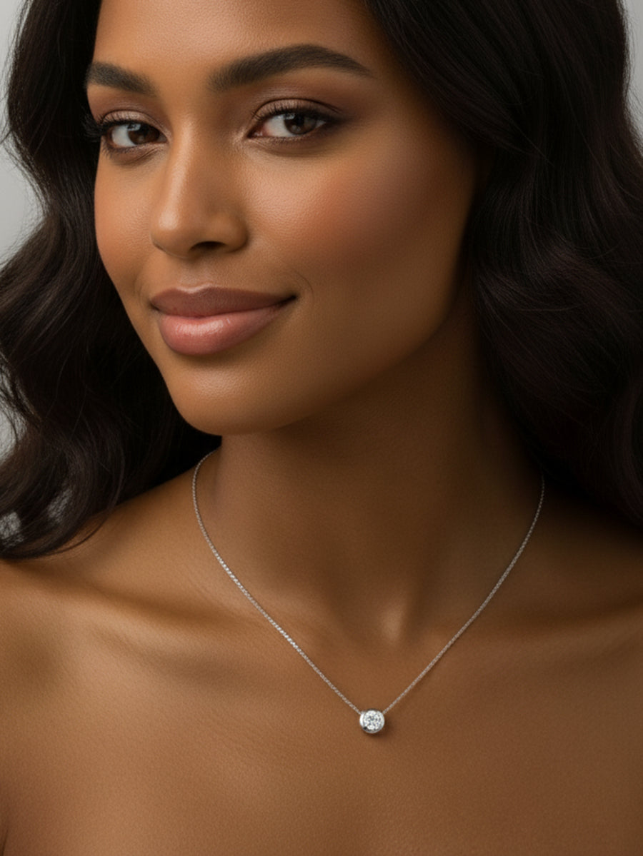 18K Solid Gold Moissanite Bezel Setting Necklace