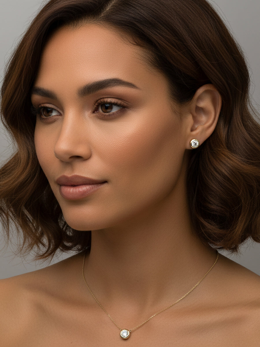 18K Solid Gold Moissanite Bezel Setting Necklace