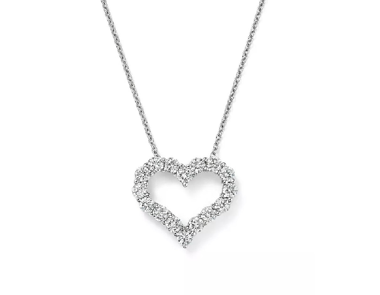 14K Solid White Gold Heart Moissanite Pendant Necklace