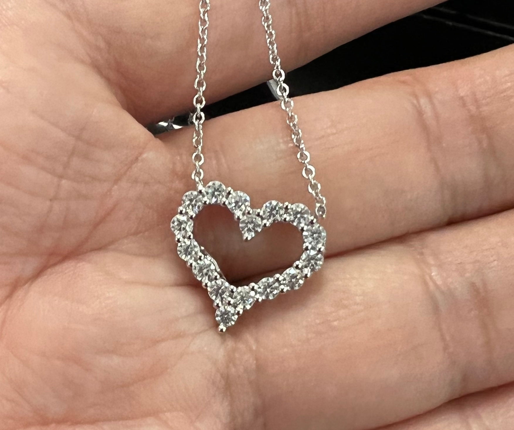 14K Solid White Gold Heart Moissanite Pendant Necklace