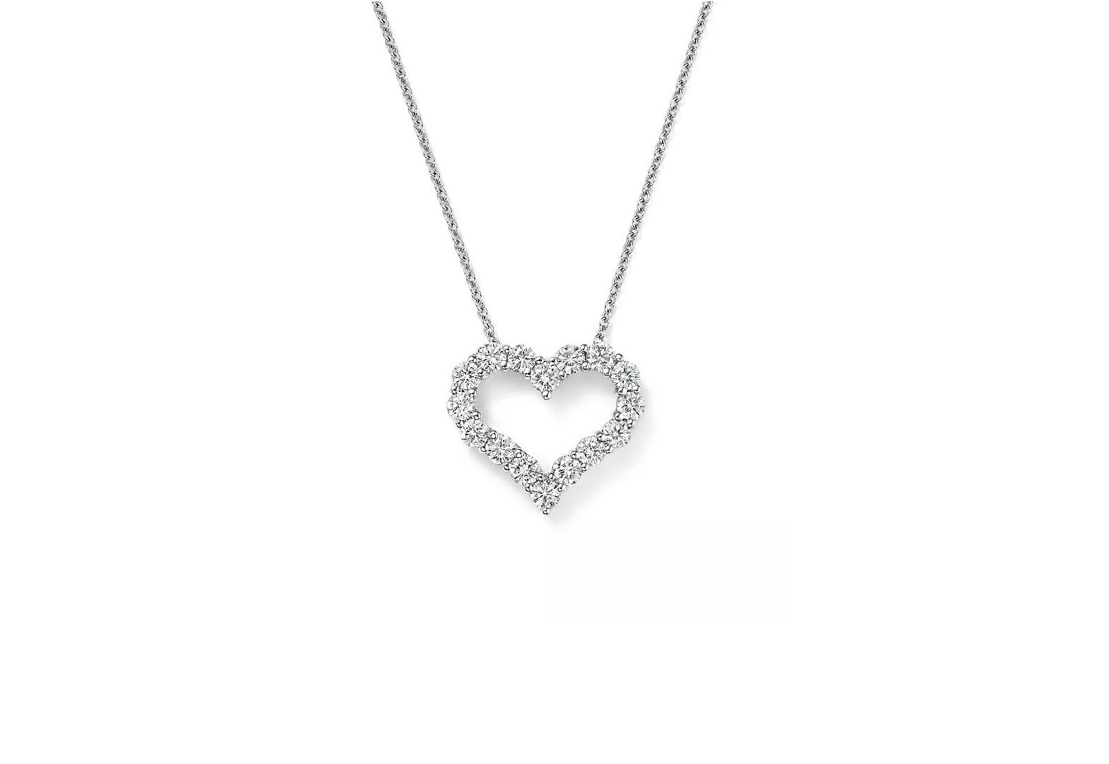 14K Solid White Gold Heart Moissanite Pendant Necklace