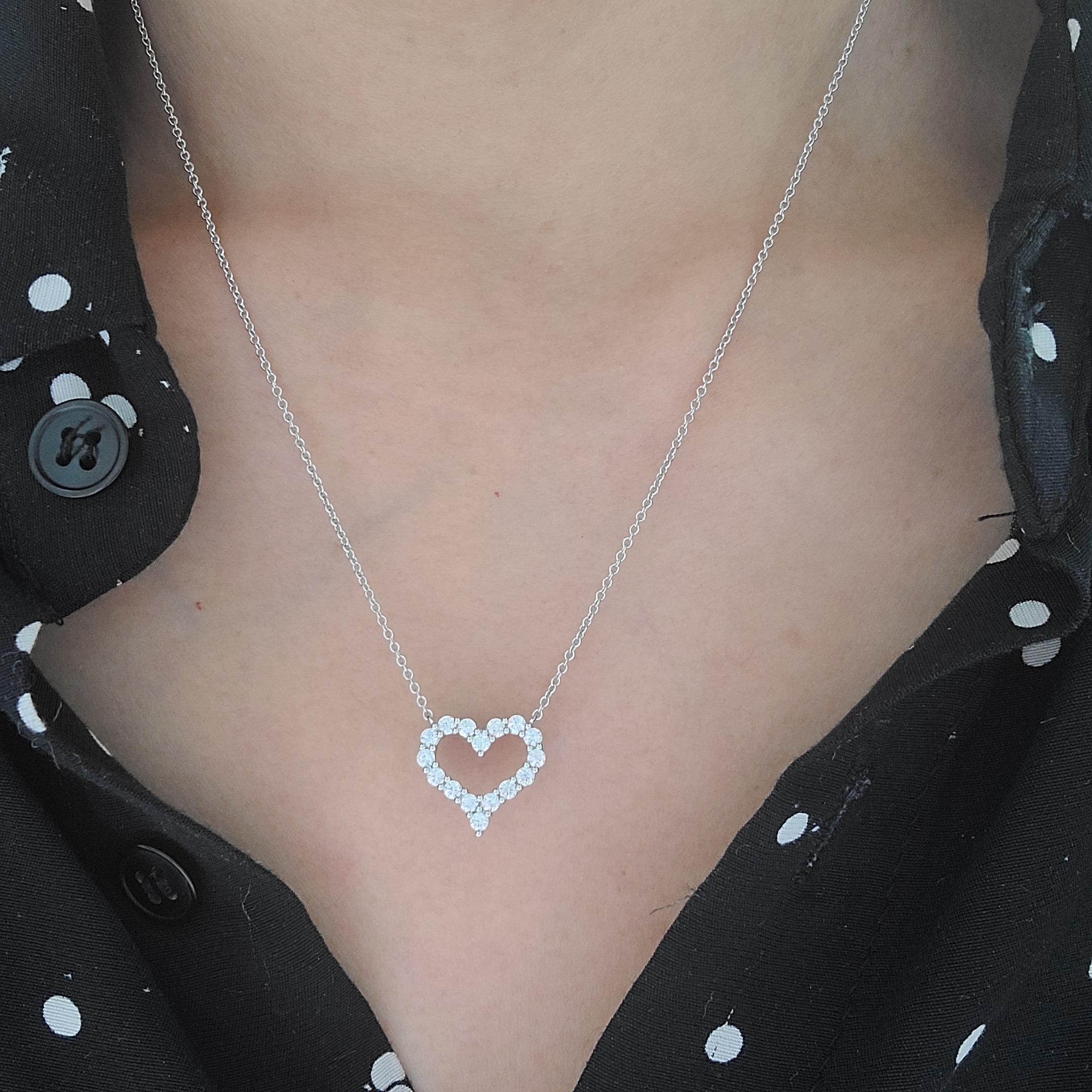 14K Solid White Gold Heart Moissanite Pendant Necklace