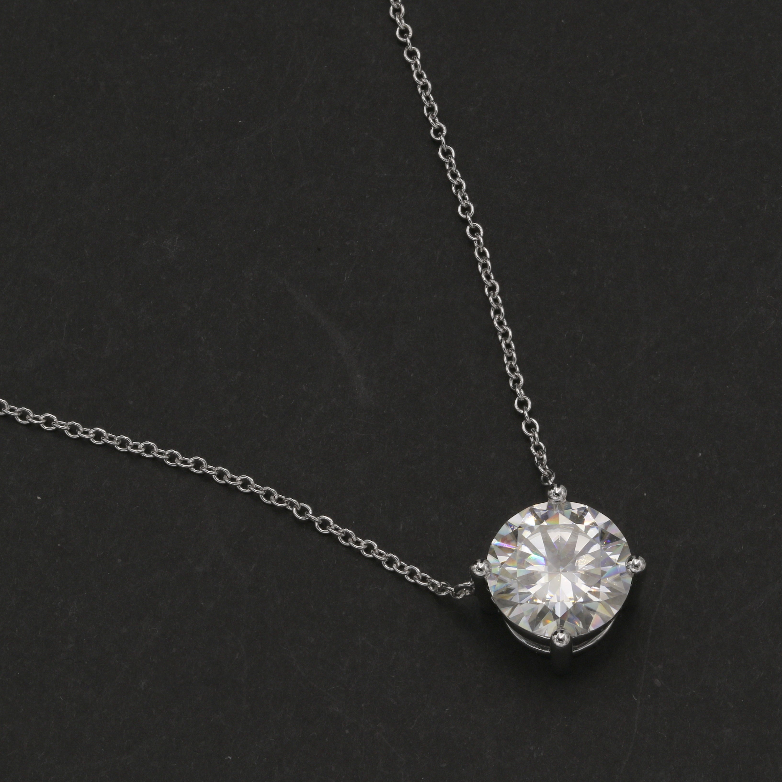 14K Solid White Gold Moissanite Round Cut Pendant Necklace