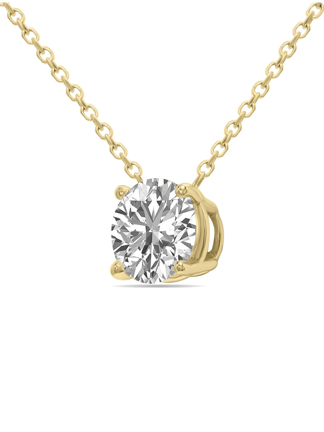 14K Solid Gold Round Brilliant Moissanite Pendant Necklace