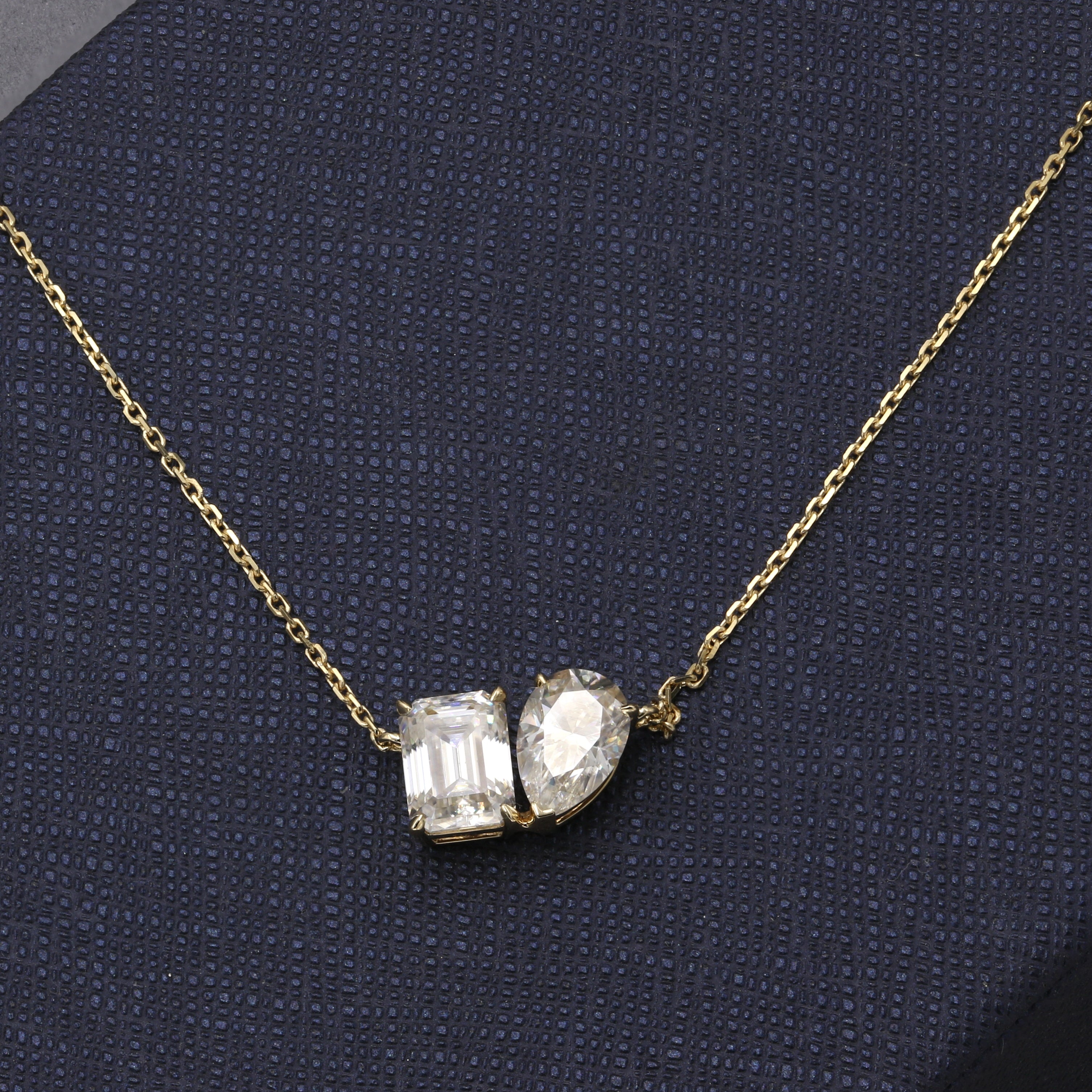 14K Solid Gold Toi et Moi Moissanite Pendant Necklace