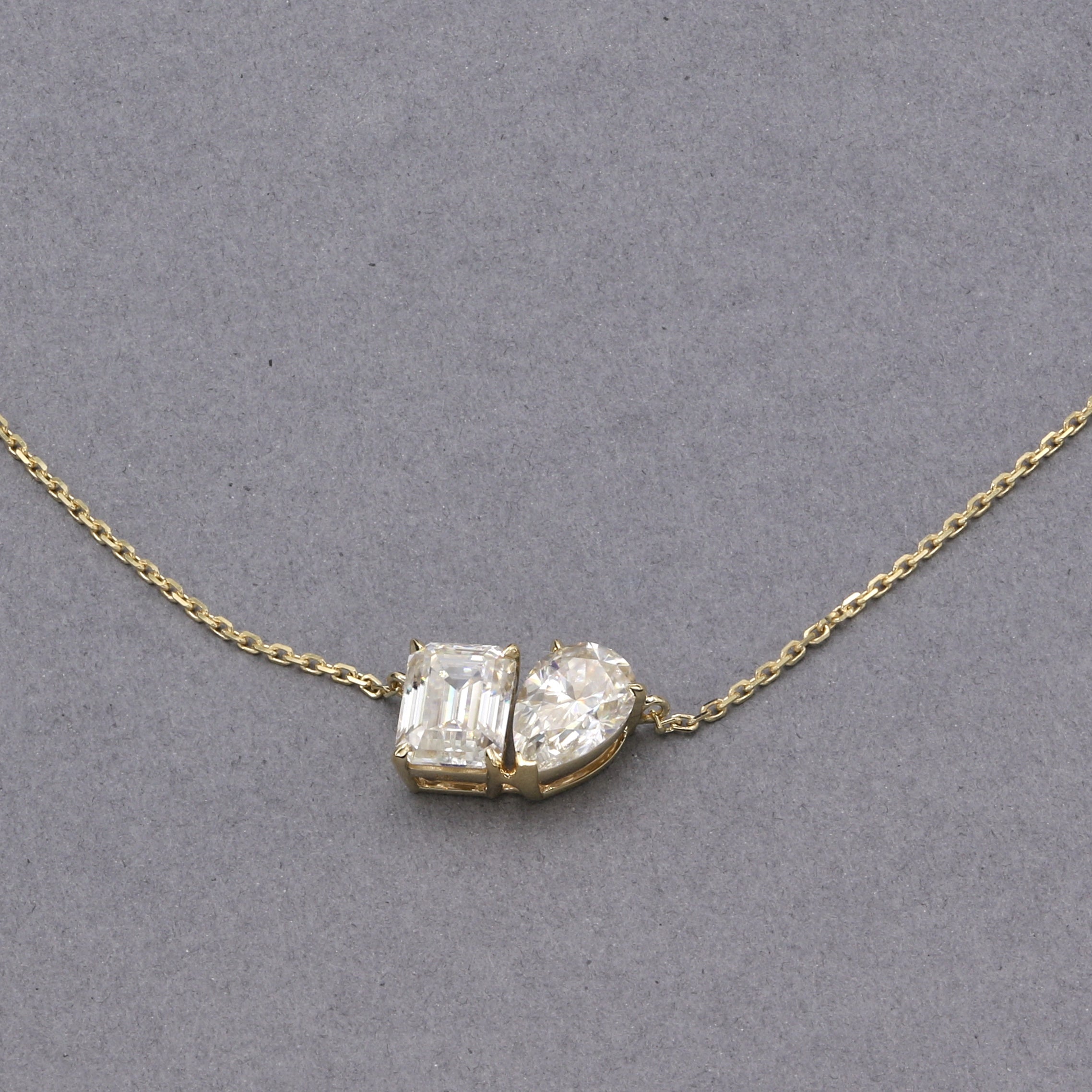 14K Solid Gold Toi et Moi Moissanite Pendant Necklace