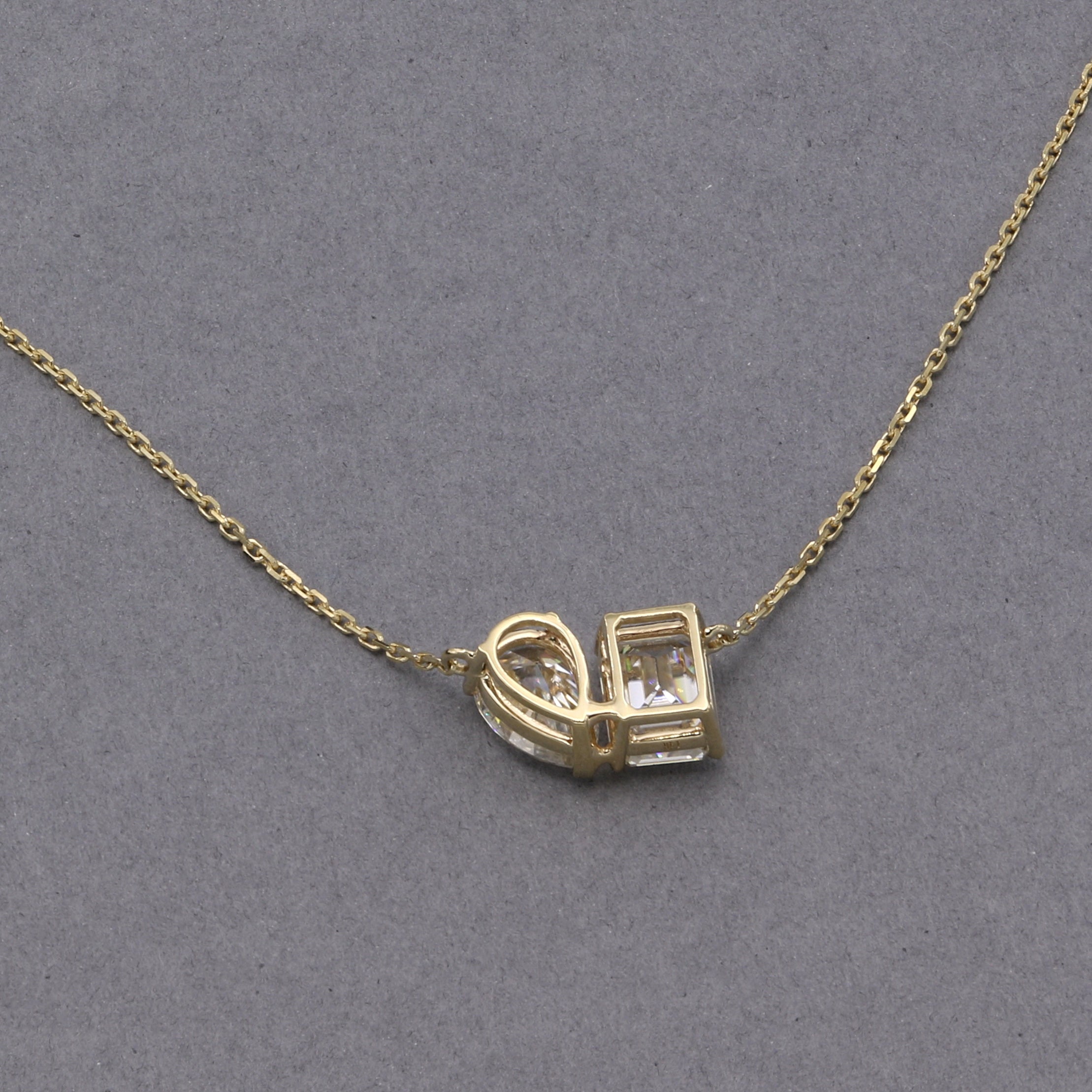 14K Solid Gold Toi et Moi Moissanite Pendant Necklace