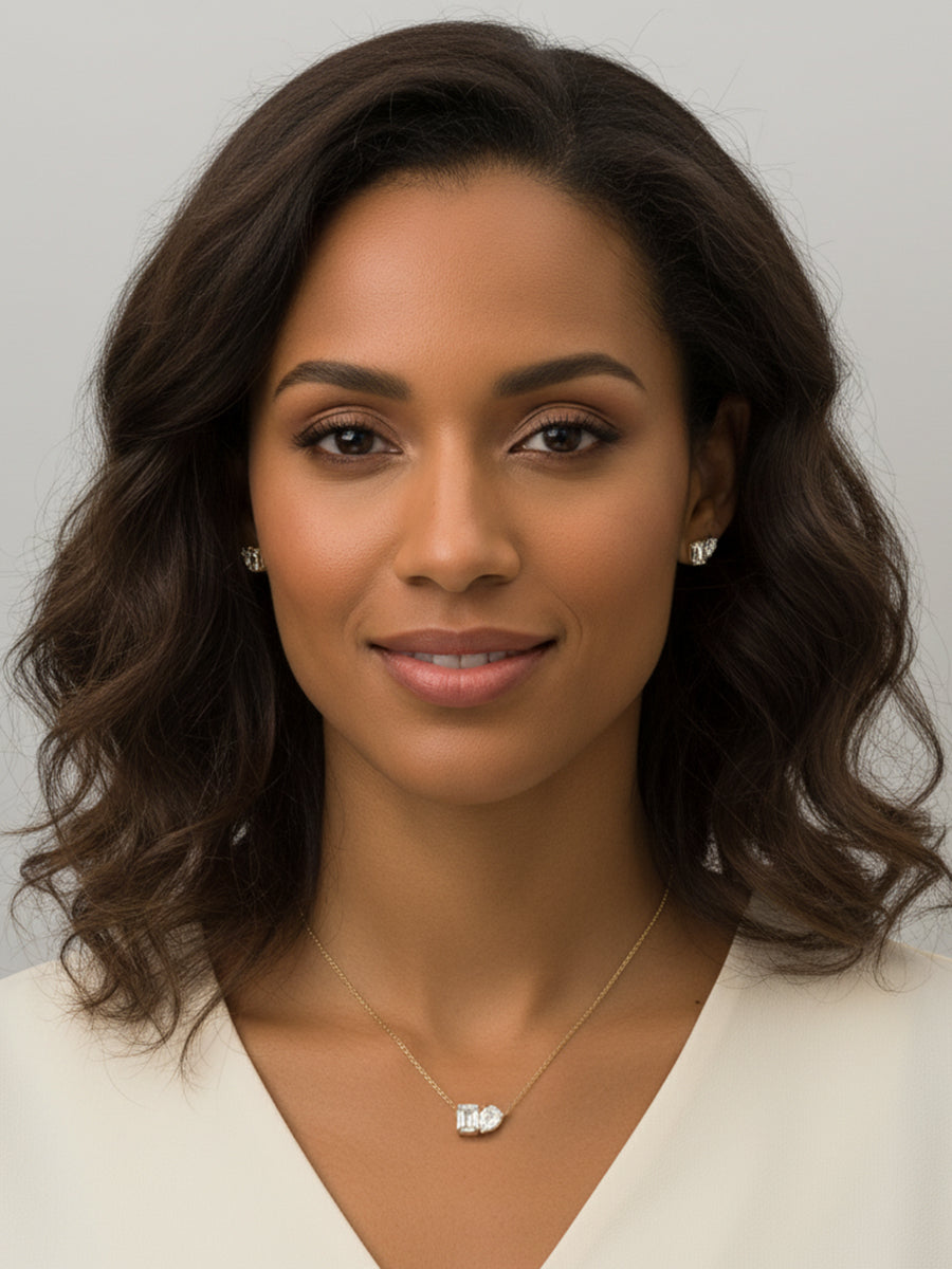 14K Solid Gold Toi et Moi Moissanite Pendant Necklace