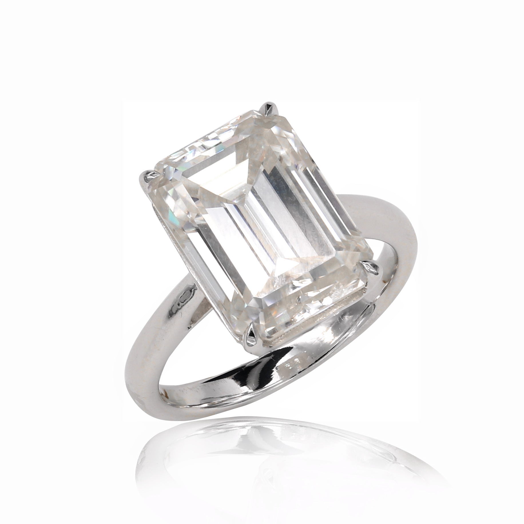 14K White Gold 10Ct. Emerald Cut Moissanite Engagement Ring