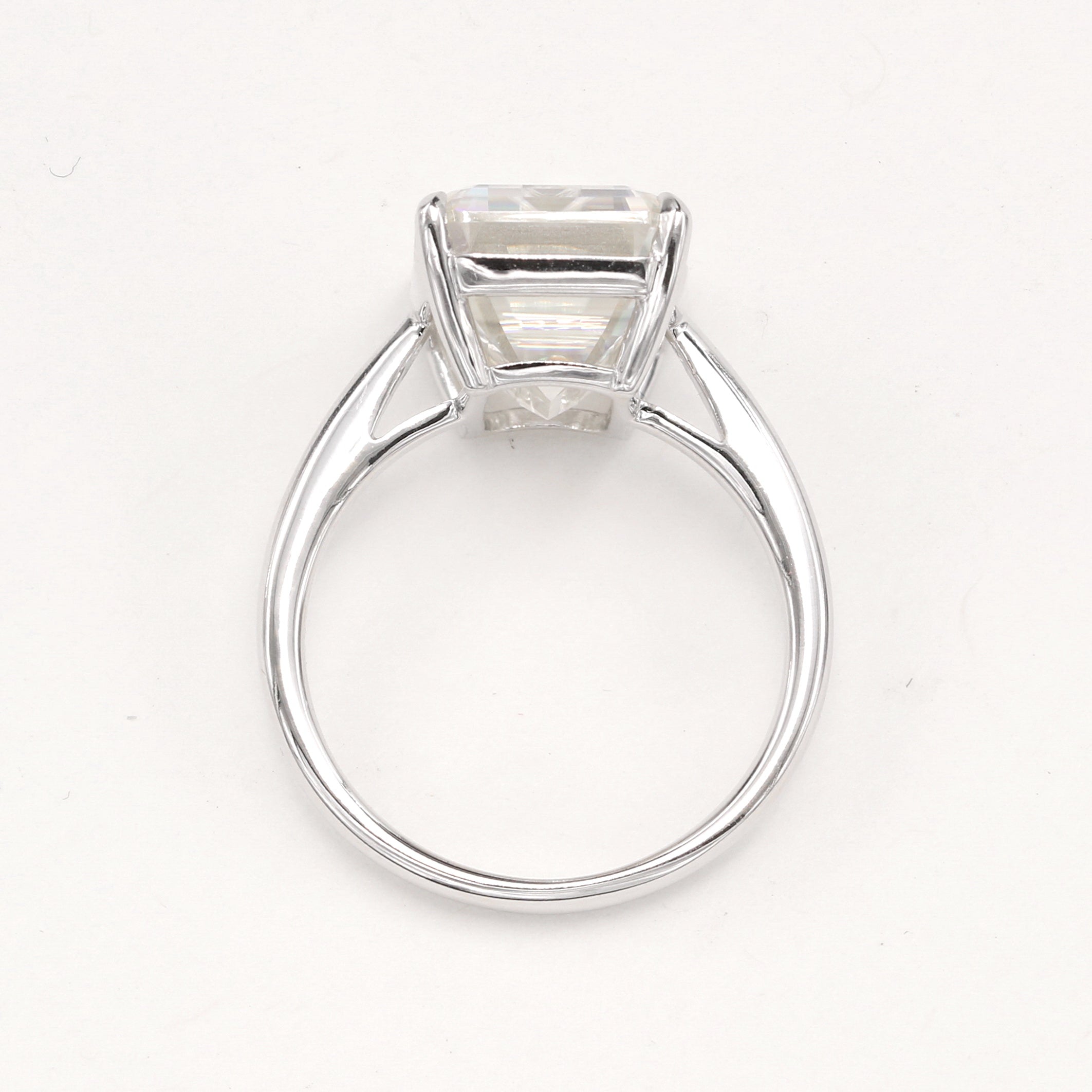 14K White Gold 10Ct. Emerald Cut Moissanite Engagement Ring