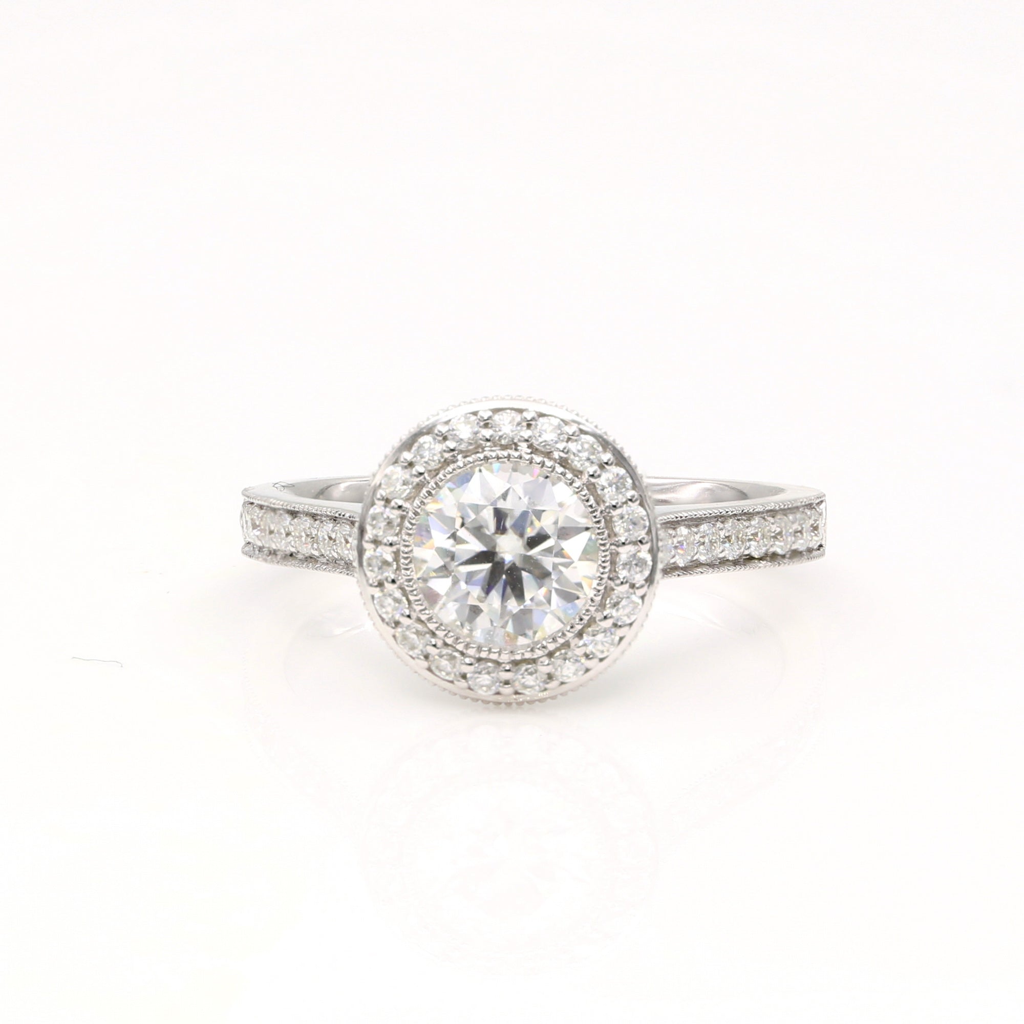 14K White Gold 1.5Ct. Moissanite Halo Wedding Ring