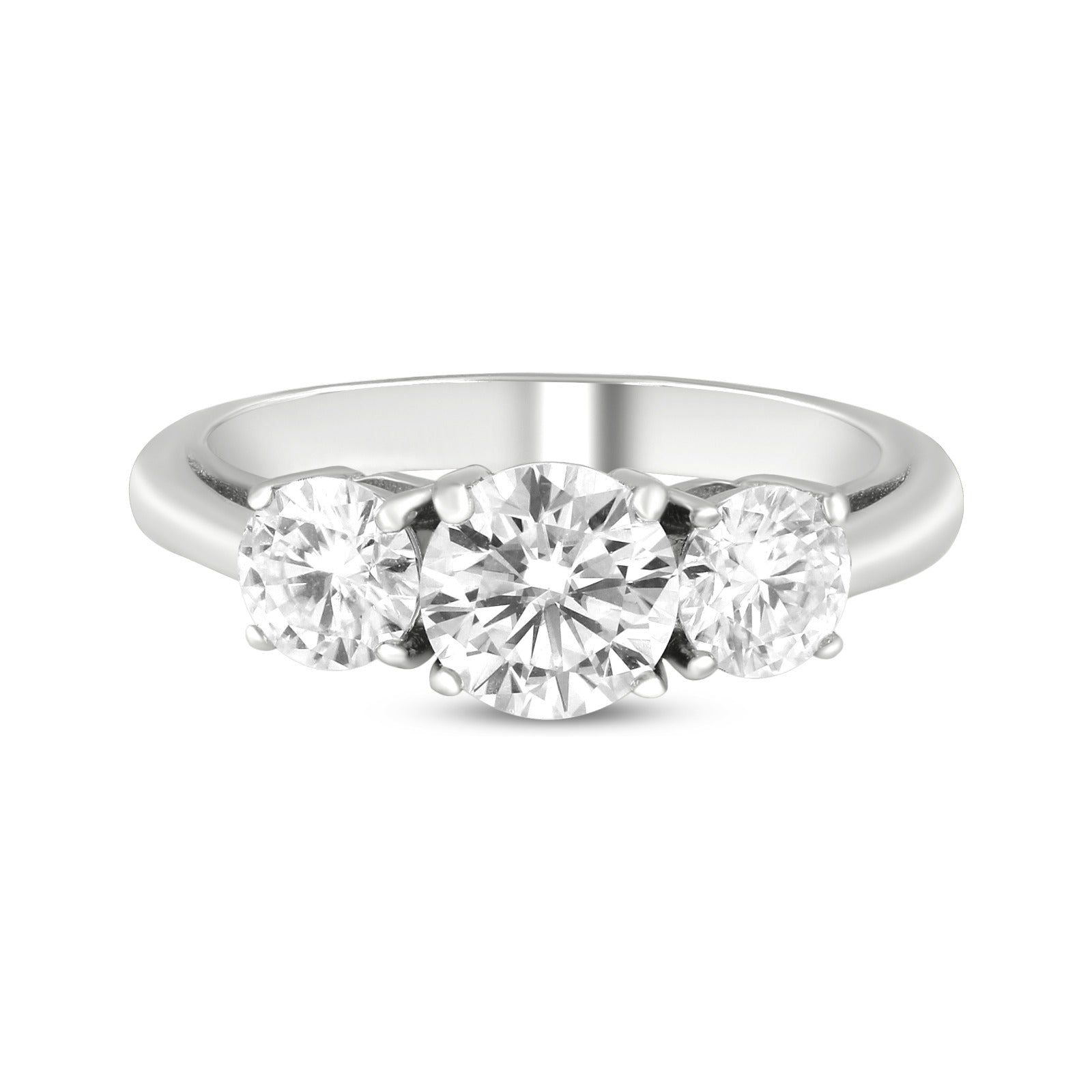 14K White Gold 2Ct. Moissanite Three-Stone Wedding Ring