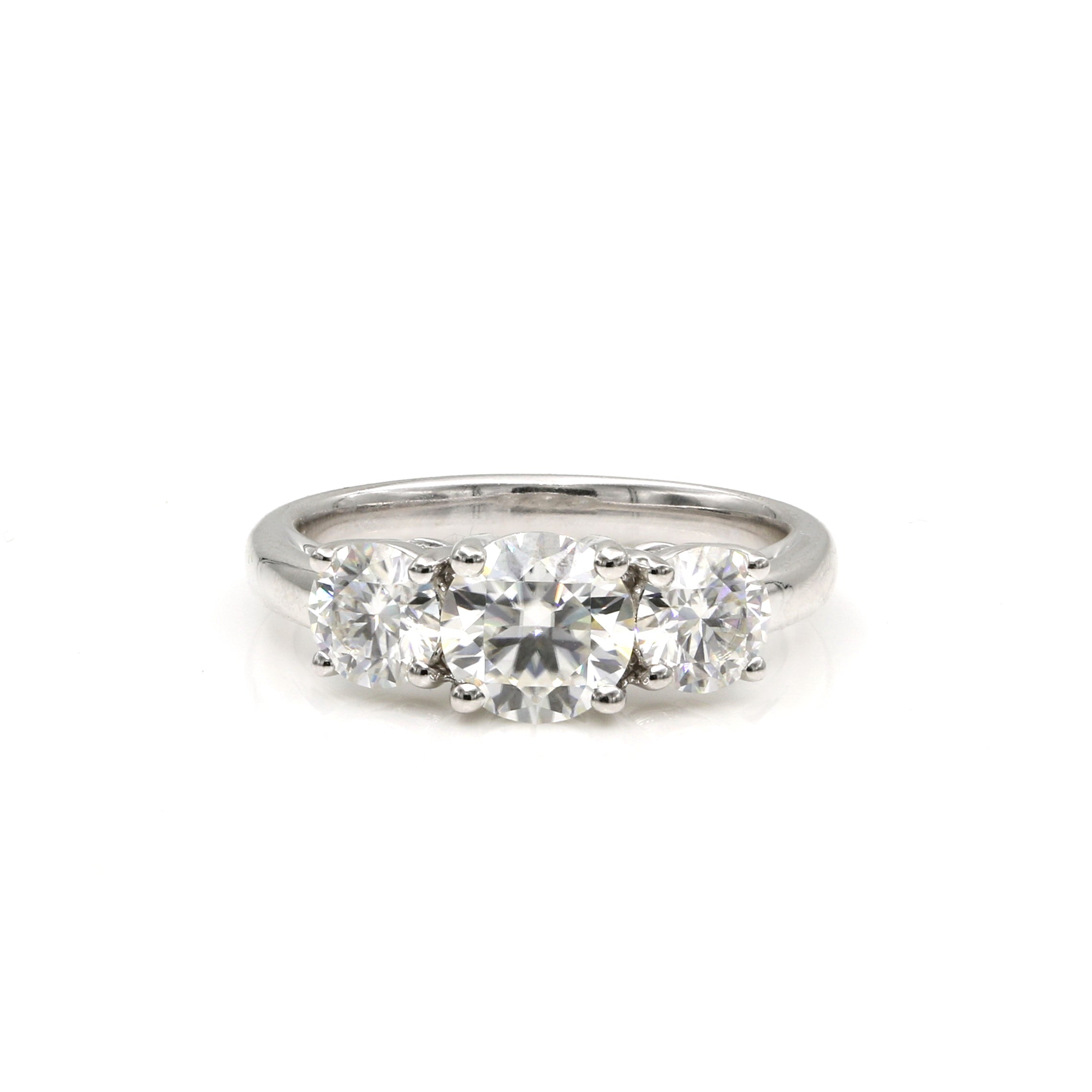 14K White Gold 2Ct. Moissanite Three-Stone Wedding Ring