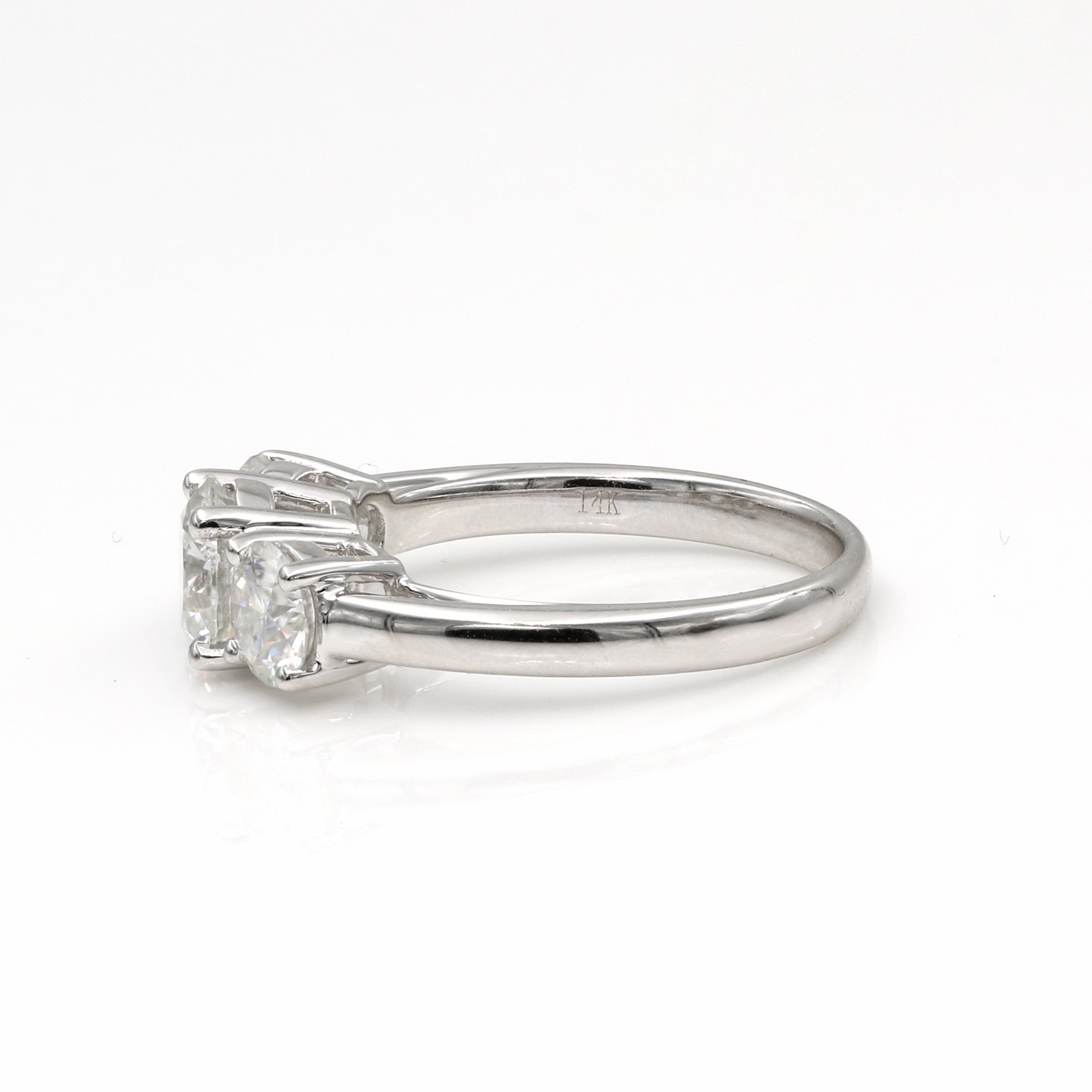 14K White Gold 2Ct. Moissanite Three-Stone Wedding Ring