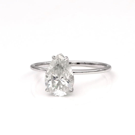 14K Solid Gold 2Ctw. Pear Cut Moissanite Ring