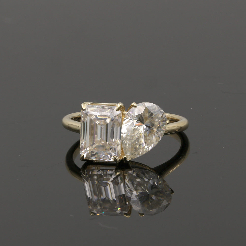 14K Solid Gold Toi et Moi Moissanite Engagement Ring