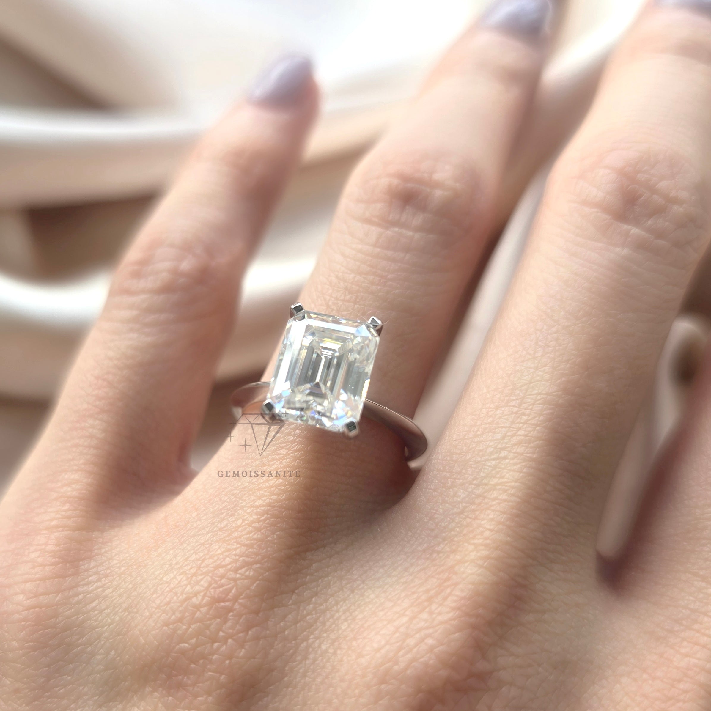 14K Solid Gold 4Ct. Emerald Cut Moissanite Engagement Ring