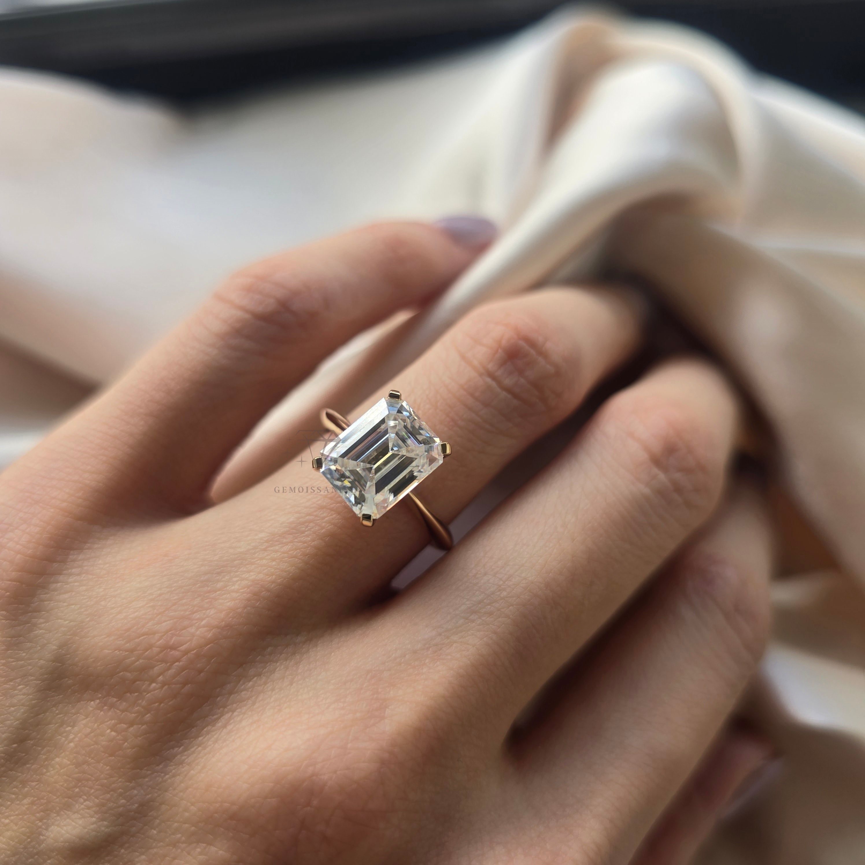 14K Solid Gold 4Ct. Emerald Cut Moissanite Engagement Ring