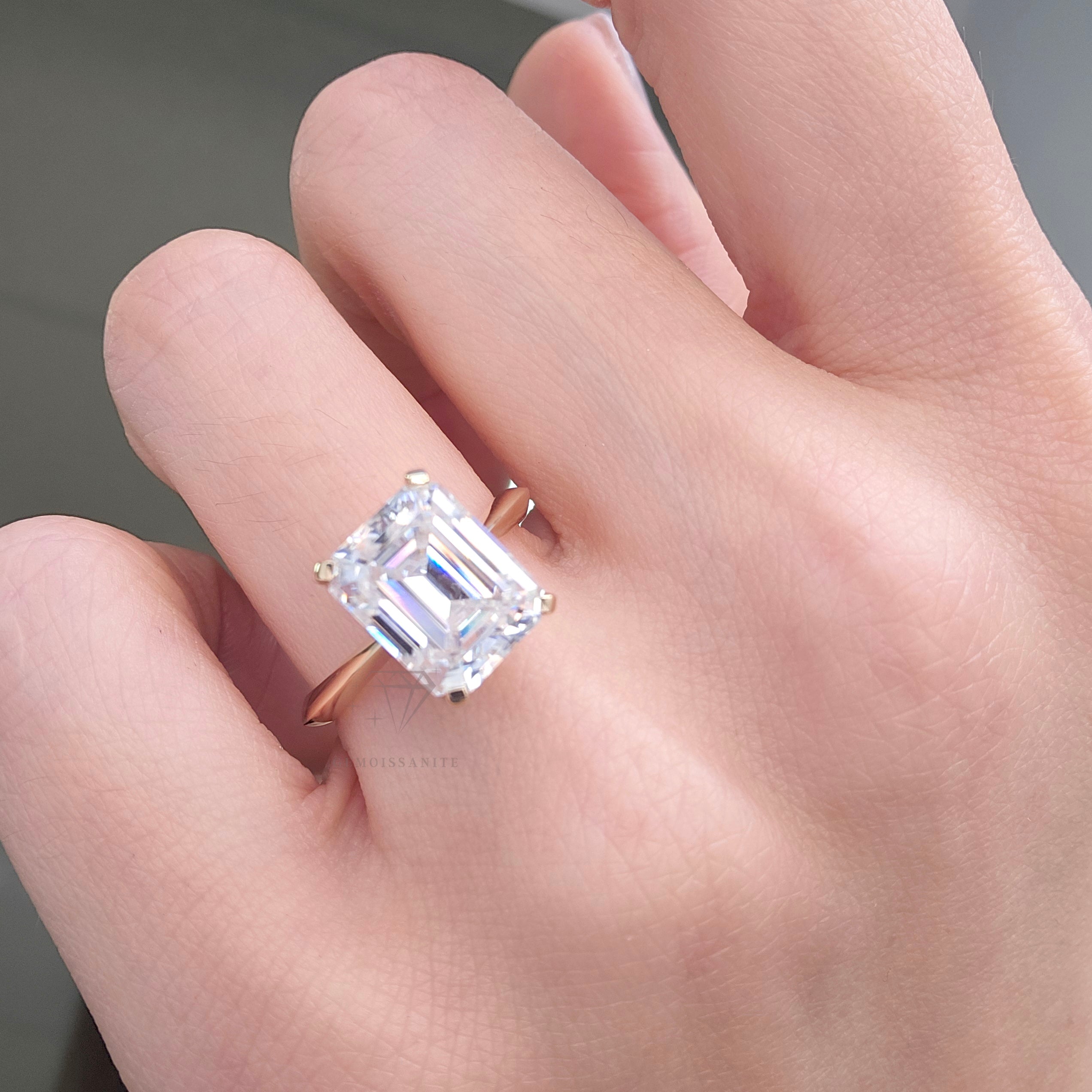 14K Solid Gold 4Ct. Emerald Cut Moissanite Engagement Ring