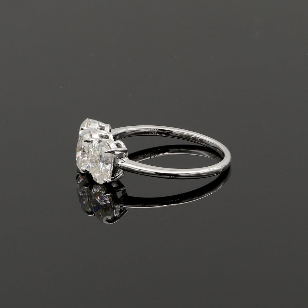 14K White Gold 3 Oval Cut Moissanite Engagement Ring