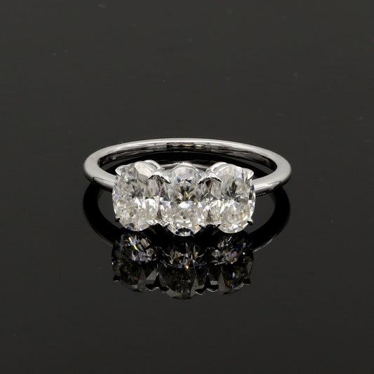 14K Gold 3.0Ctw. Oval Cut Moissanite 3-Stone Ring